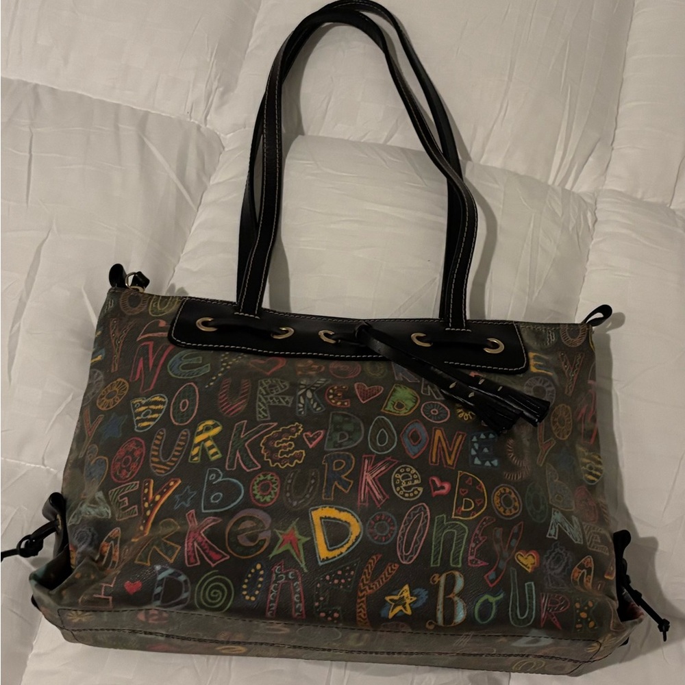 Dooney & Bourke Black Graffiti Tote with Sturdy Leather Handles